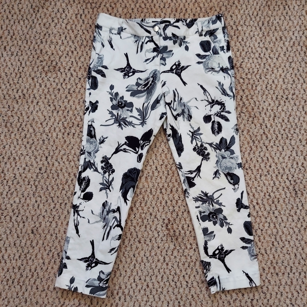 Womens Black & White Floral Bird Print Capri Pants Size 8 TIBI Business Casual - Picture 2 of 14